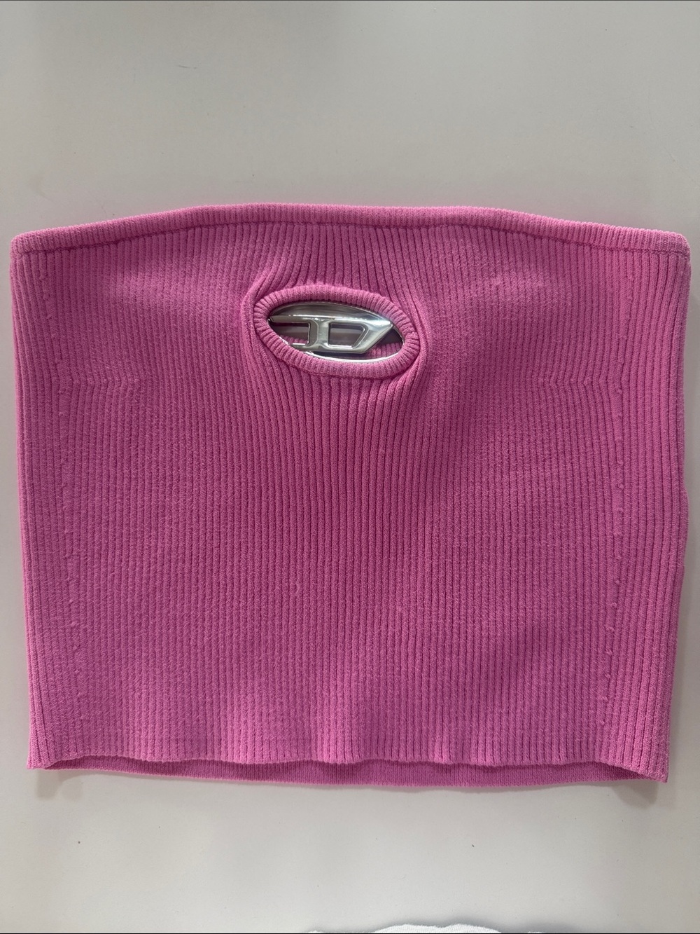 Diesel Pink Ribbed Off-the-Shoulder Tube Top with Metal Accent